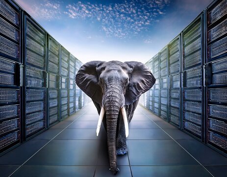 surrounded by servers elephant appears out of place yet oddly fitting in world of data storage