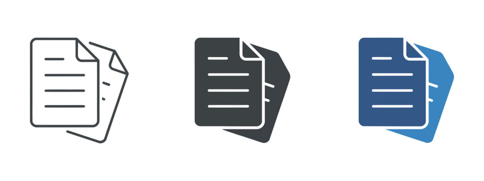Document files icon set, stacked paper sheets symbol, data information and documentation concept, business report workflow, digital records and file management UI vector illustration.