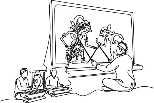 Indonesian Wayang Kulit Shadow Puppets Performance with Gamelan Music
