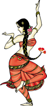 Elegant Movement Pose of Classical Indian Dancer in Orange Sari Representing Traditional Cultural Heritage Performance
