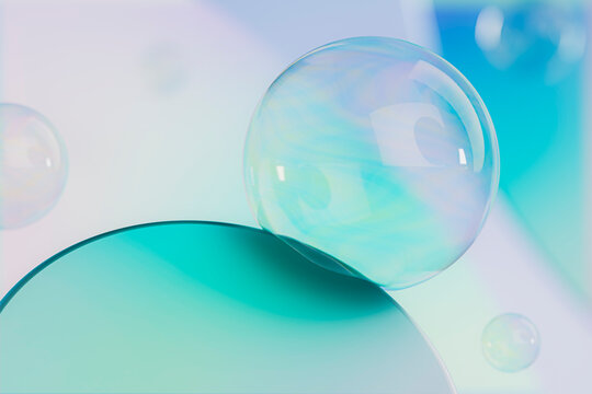 3D aqua bubble surface with soft translucent forms