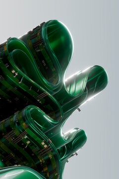 3D green circuit ribbon with glossy hardware curves