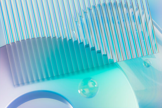 3D aqua glass rib with parallel translucent grooves