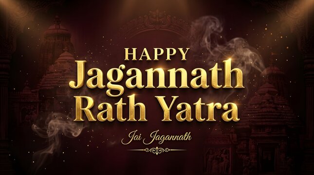 Happy jagannath rath yatra background with puri temple silhouette