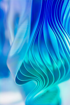 3D layered blue fabric with flowing sculptural ridges