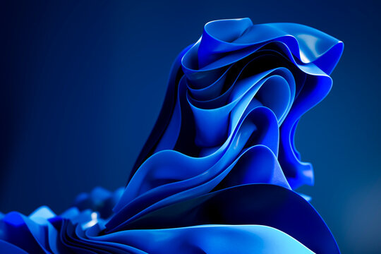 3D blue wave fabric with layered dark folded ribs