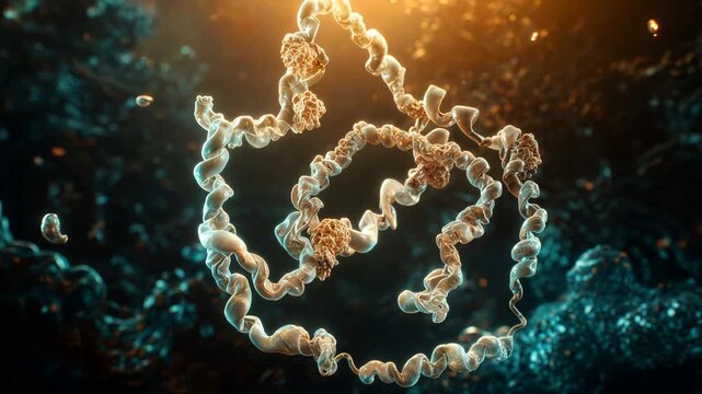 Luxurious cinematic visualization of an intricate, coiled LEPTIN HORMONE structure, highlighting its vital role alongside GHRELIN in metabolic regulation