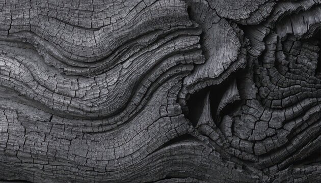 Charred japanese yakisugi cedar wood texture seamless pattern black background
