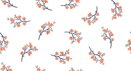 Seamless floral branch pattern with orange blossoms on white background © azad