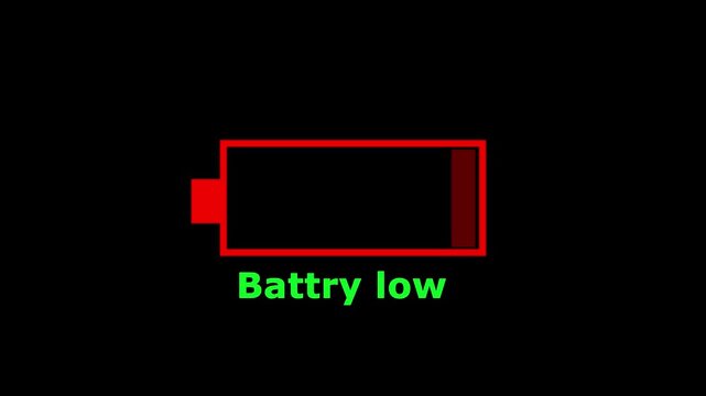 Battery low icon  and dark background 4k motion video animation.