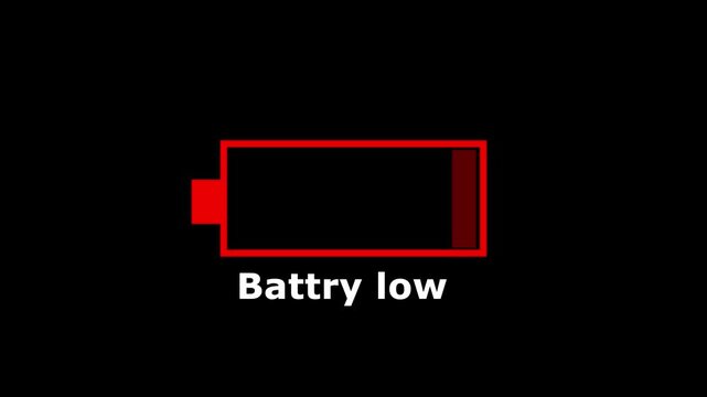 Battery low icon  and dark background 4k motion video animation.