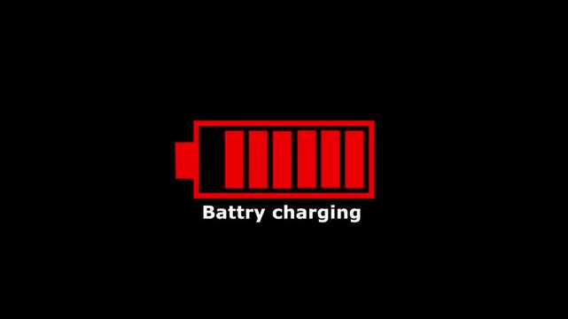 Battery charging icon  and dark background 4k motion video animation.