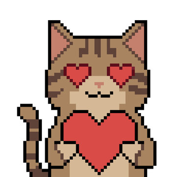 Emoticon PNG images, cute cat emoticons, cat character emoticons, cat emoticons in love, latest emoticons, cute emoticons, pixel art style emoticons