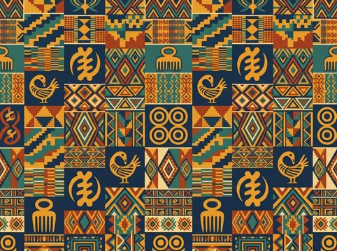 Colorful African kitenge fabric showcasing vibrant ethnic patterns and cultural textile heritage.
