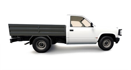 Premium 3D render of a generic white commercial flatbed pickup truck featuring a black steel bullbar bumper, isolated on white. © Phuc