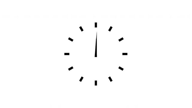 Animated clock spinning. Clock icon flat style. 12 hours clock dial. looping video 4k animation