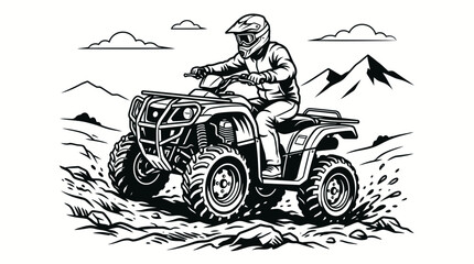 All terrain quad bike rider in mountain landscape. © erna