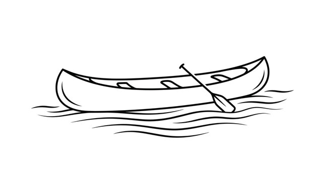 Black and white line art of a wooden canoe.