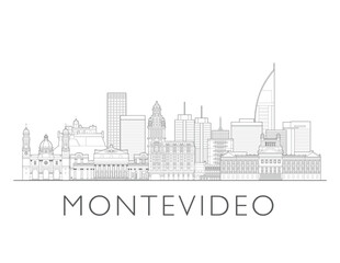 Fototapeta premium Montevideo skyline, Uruguay. Urban cityscape with landmarks and monuments. Hand drawn line art digital skyline illustration.