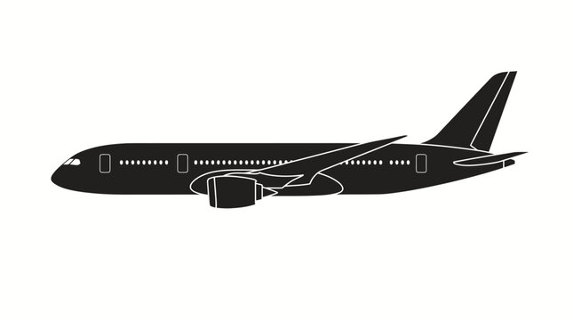 Commercial airplane silhouette side view on white.