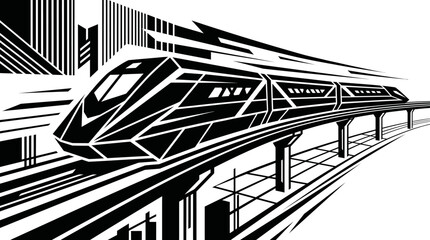 High-speed bullet train traveling on elevated tracks. © erna