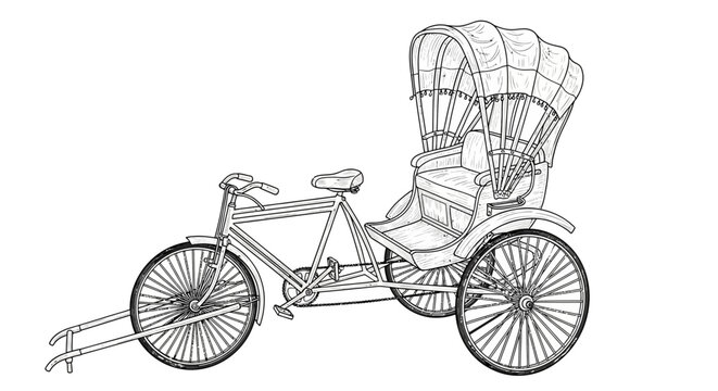 Minimalist cycle rickshaw line drawing for coloring or design.