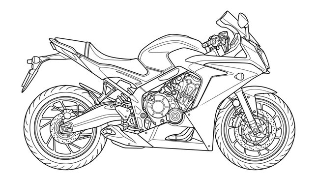 Sport motorcycle sportbike line art illustration
