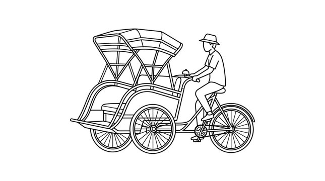 Traditional cycle rickshaw with a driver illustration.
