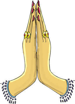 Namaste Hands Greeting with Blue Beaded Bracelets Symbolizing Respect Peace and Indian Spiritual Welcome