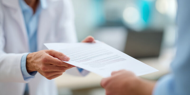 Doctor handing medical document to patient