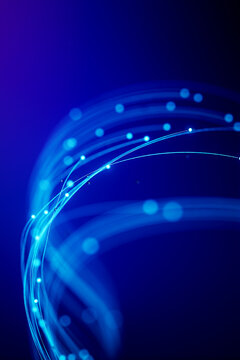 3D blue network arc with glowing nodes and light trails