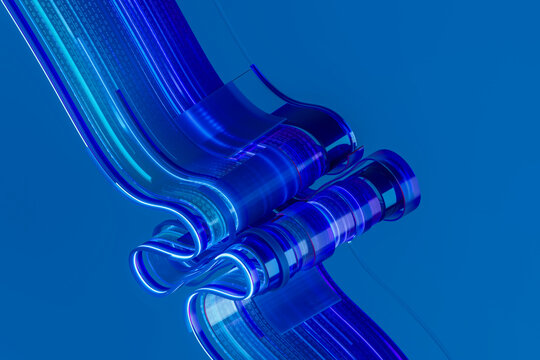3D blue code conduit with glowing transparent loops