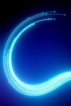 3D cyan data arc with glowing network lines on blue