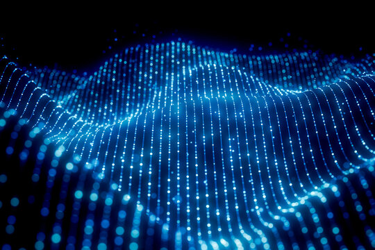 3D data wave field with luminous blue particle streams