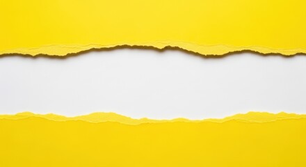 Fototapeta premium Bright Yellow Torn Paper Edges on White Background, Horizontal Ripped Paper Banner Template for Creative Design