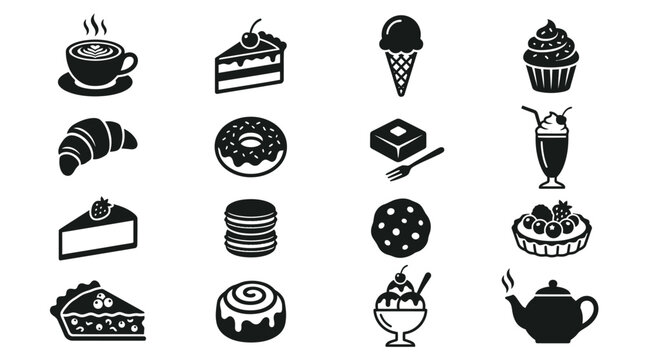 Delicious desserts and coffee icons displayed on a clean white background for 2026-05-27 reference.