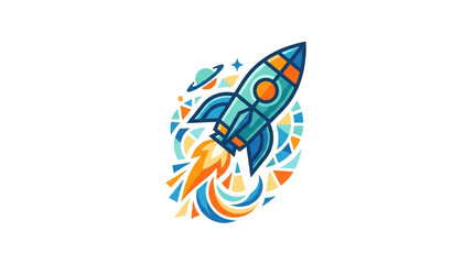 Cartoon Rocket Ship Launching into Space with Flames. © Ibrahim