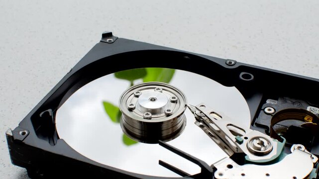 Close-up of a computer HD on a minimalist surface, ready to enhance its capabilities. Computer HDD, symbol of advanced storage, standing out on a simple and functional surface.