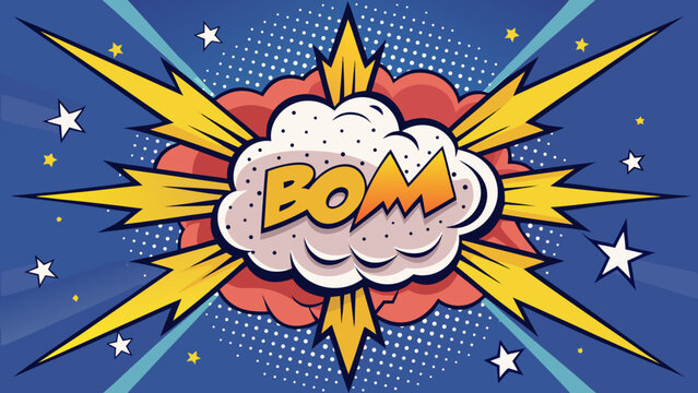 Surprising boom cloud with stars and lightnings in halftone background for sales and promotions. Banner template for surprises and bursting events. Vector illustration in pop art style .vector