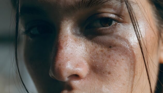 Facial Pigmentation Close Up Portrait in Natural Lighting, Skin Hyperpigmentation, Melasma, Freckles, Dermatology and Skincare Concept