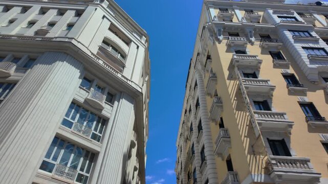 Madrid city center tourist bus tour, first-person POV from top deck.