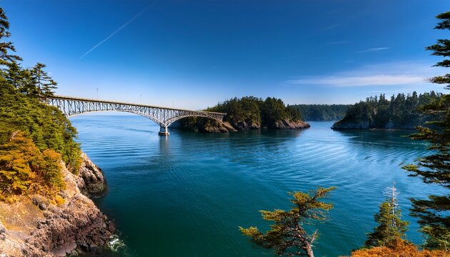 the deception pass bridge connection anacortes island with whidbey island in washington state in daylight