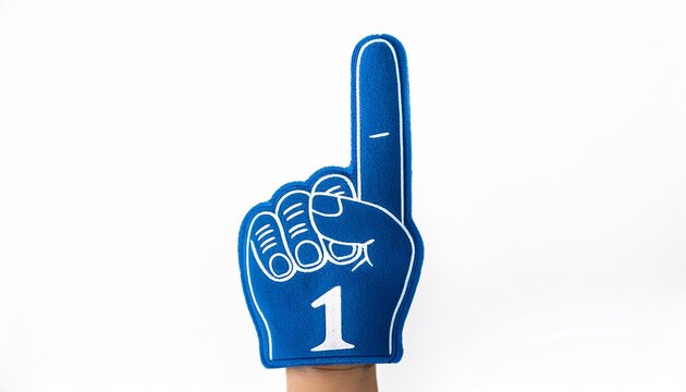 blue foam finger featuring number one symbolizing success fandom and championship white background