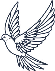 Obraz premium Flying dove with outstretched wings line art bird symbol of peace, freedom and hope in flight