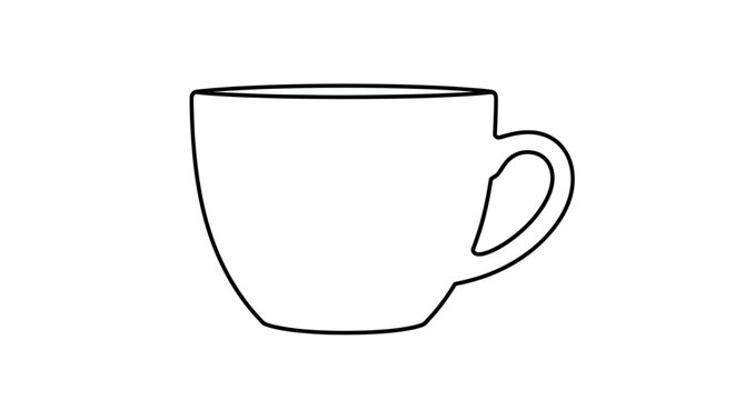 A black and white line art sketch depicts a coffee cup with handle.