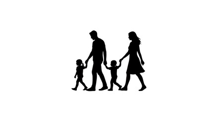 Obraz premium Family walking together silhouette on transparent background