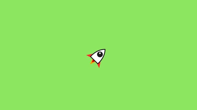 Colorful rocket icon on vibrant green background, animation frame