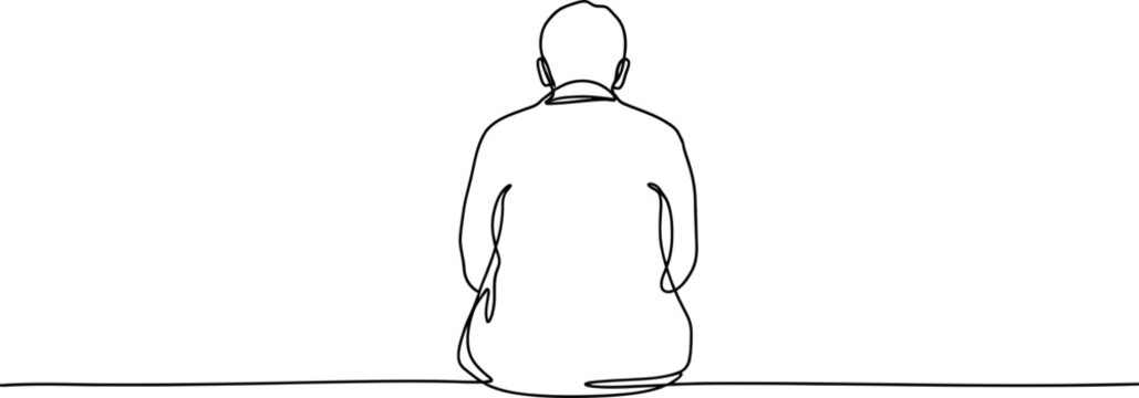 Minimalist line art of a person sitting from behind, abstract figure, contemplative pose