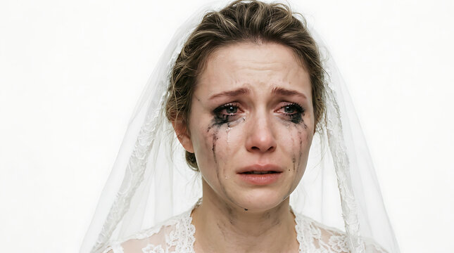 A woman wearing a veil appears sad and worried on her face.
