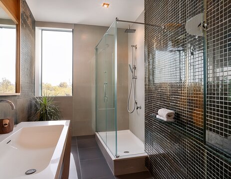 modern bathroom with a sleek glass shower enclosure and chic tile walls reflection minimalist reflection minimalist chic water